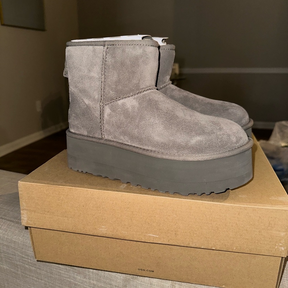 UGG Taupe Suede Platform Short Booties